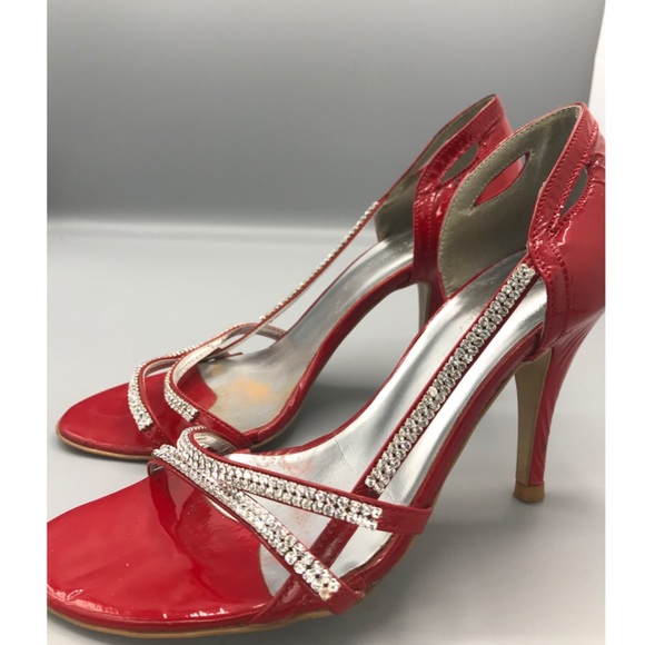 Diamanté Red Leather Heels - Picture 1 of 10
